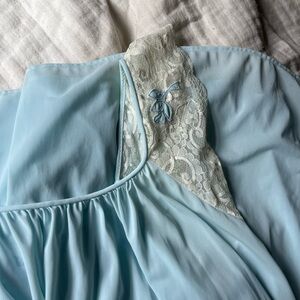 Elegant Blue Lace Trim Nightgown